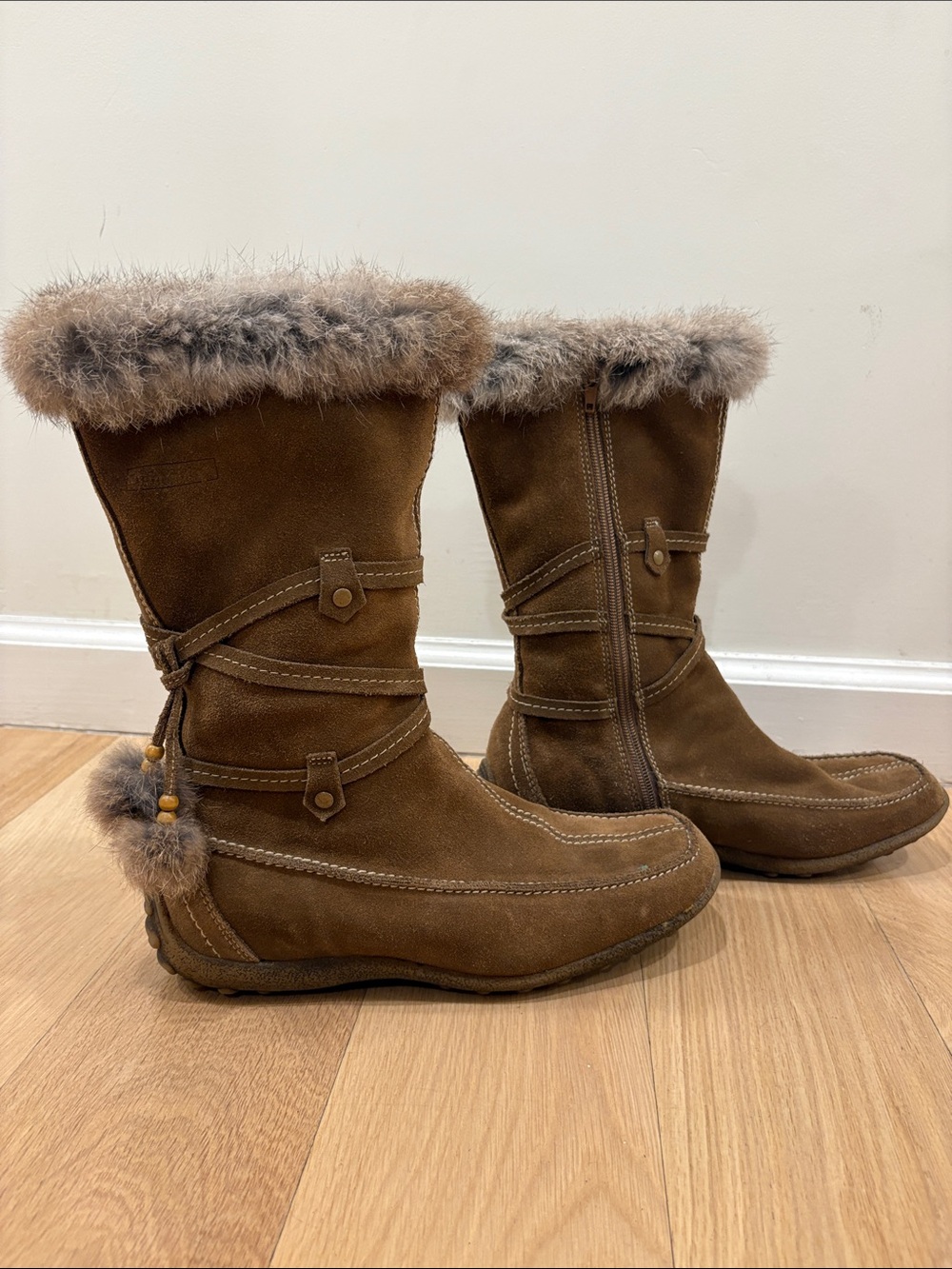 Women’s Brown Suede Fur-Trim Mid-Calf Winter Boots